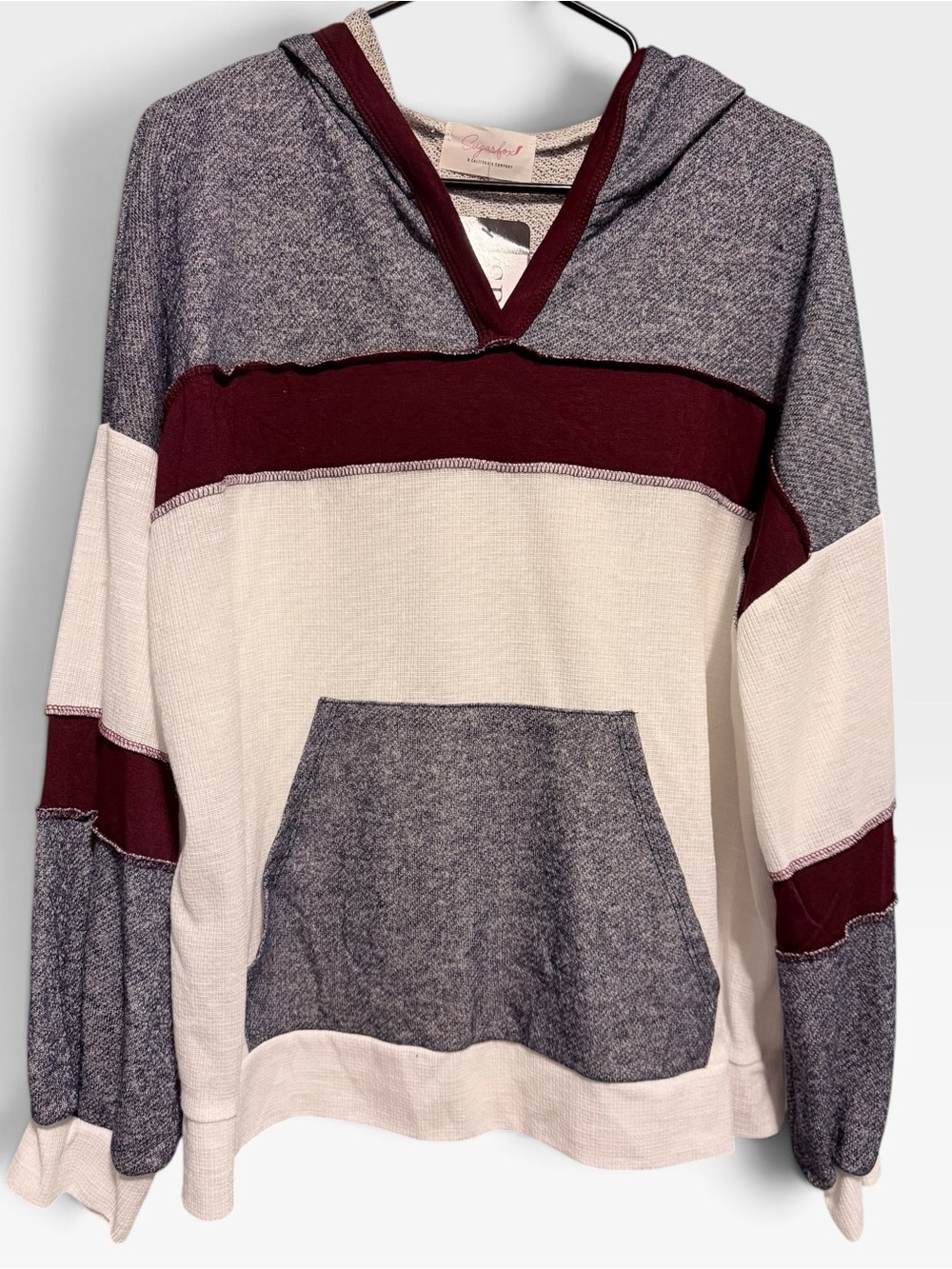 🌼NWT:Sugarfox Cozy Colorblock Hooded Pullover Sweatshirt